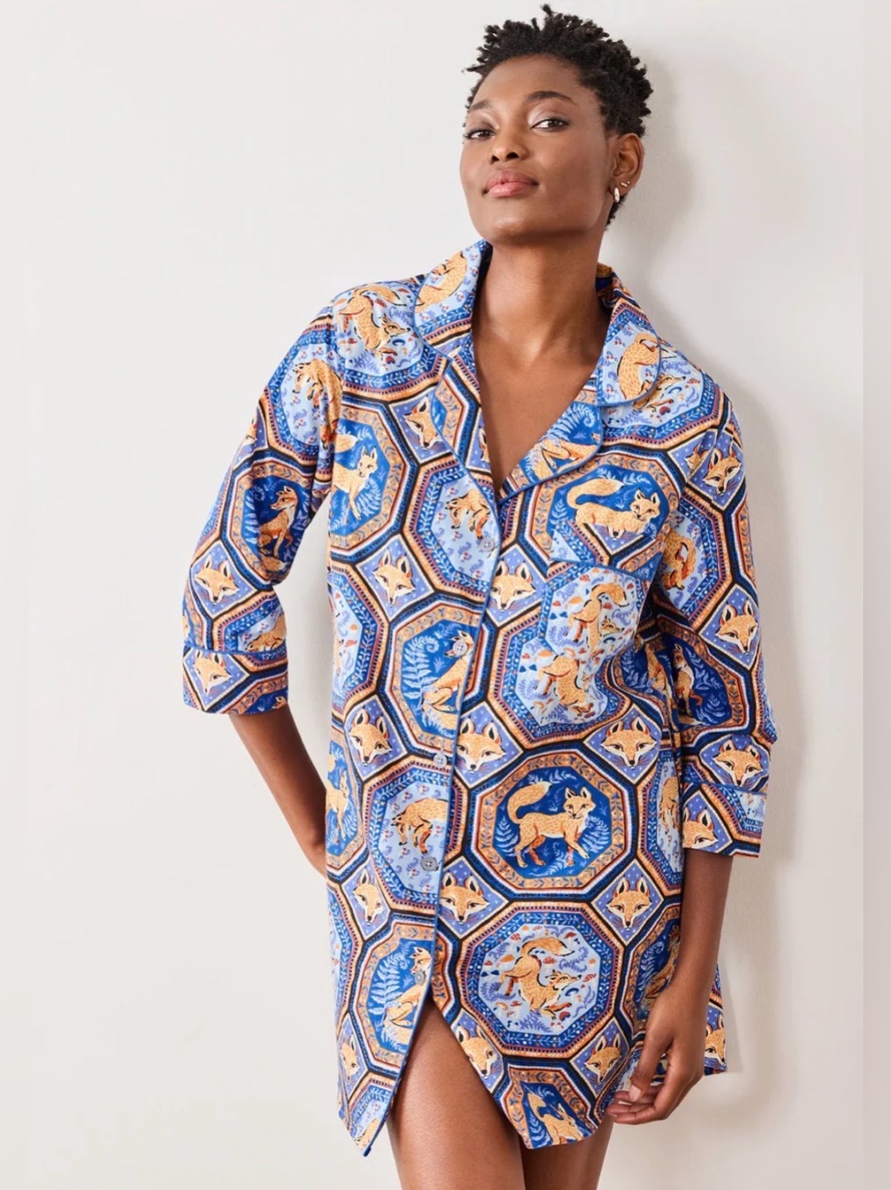 PRINT FRESH FANCY FOX SLEEP SHIRT Size Small
